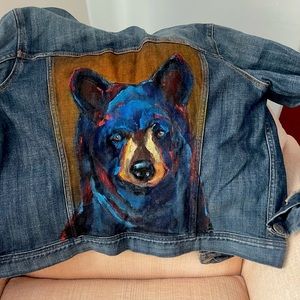 Hand painted Bear JCrew jean jacket